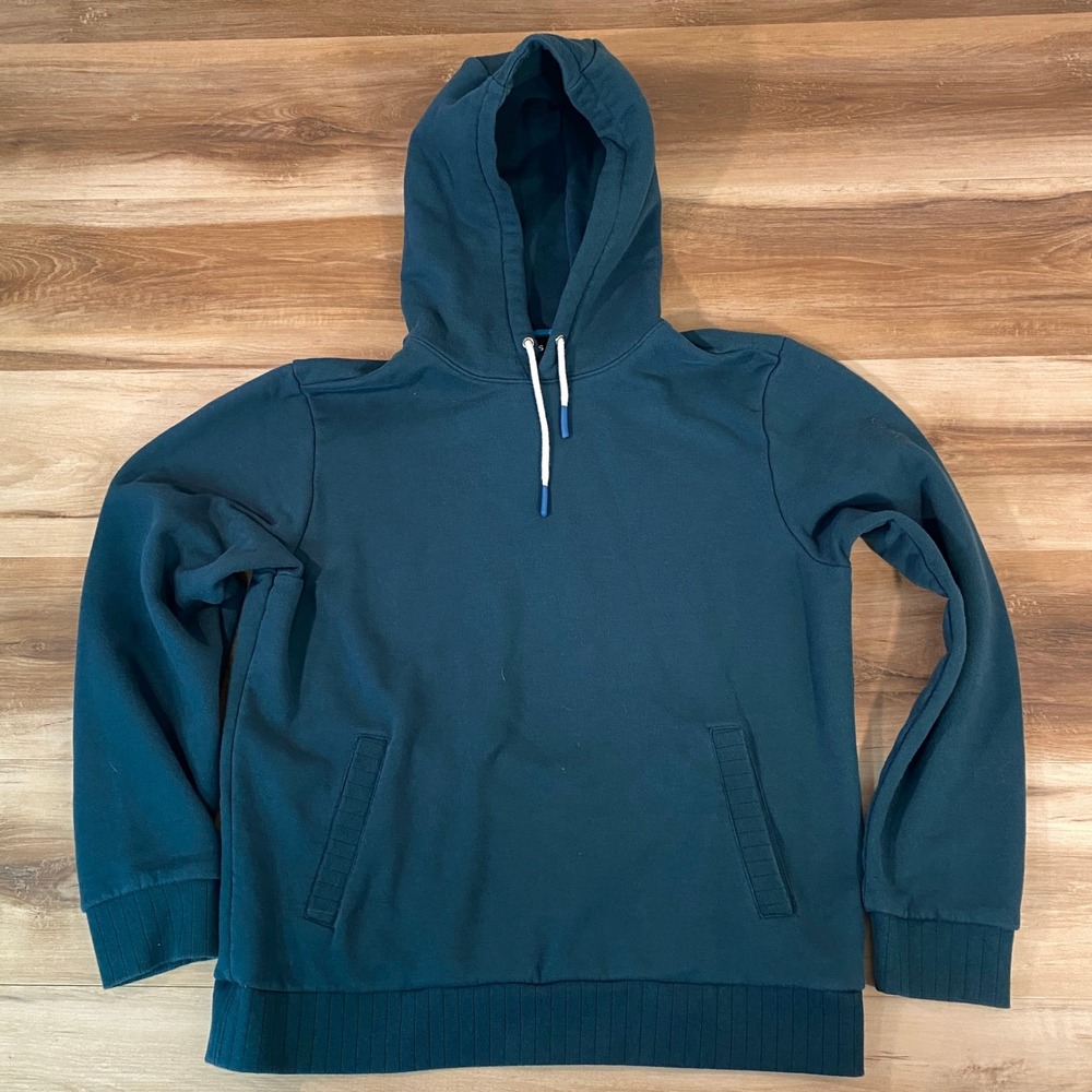 Bonobos Mens Fleece Lined Hoodie Medium Teal Blue Ribbed Hem Sweatshirt Size M